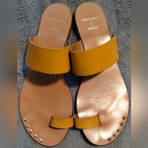 Black Suede Studio Women's Yellow Leather Slide Sandals
